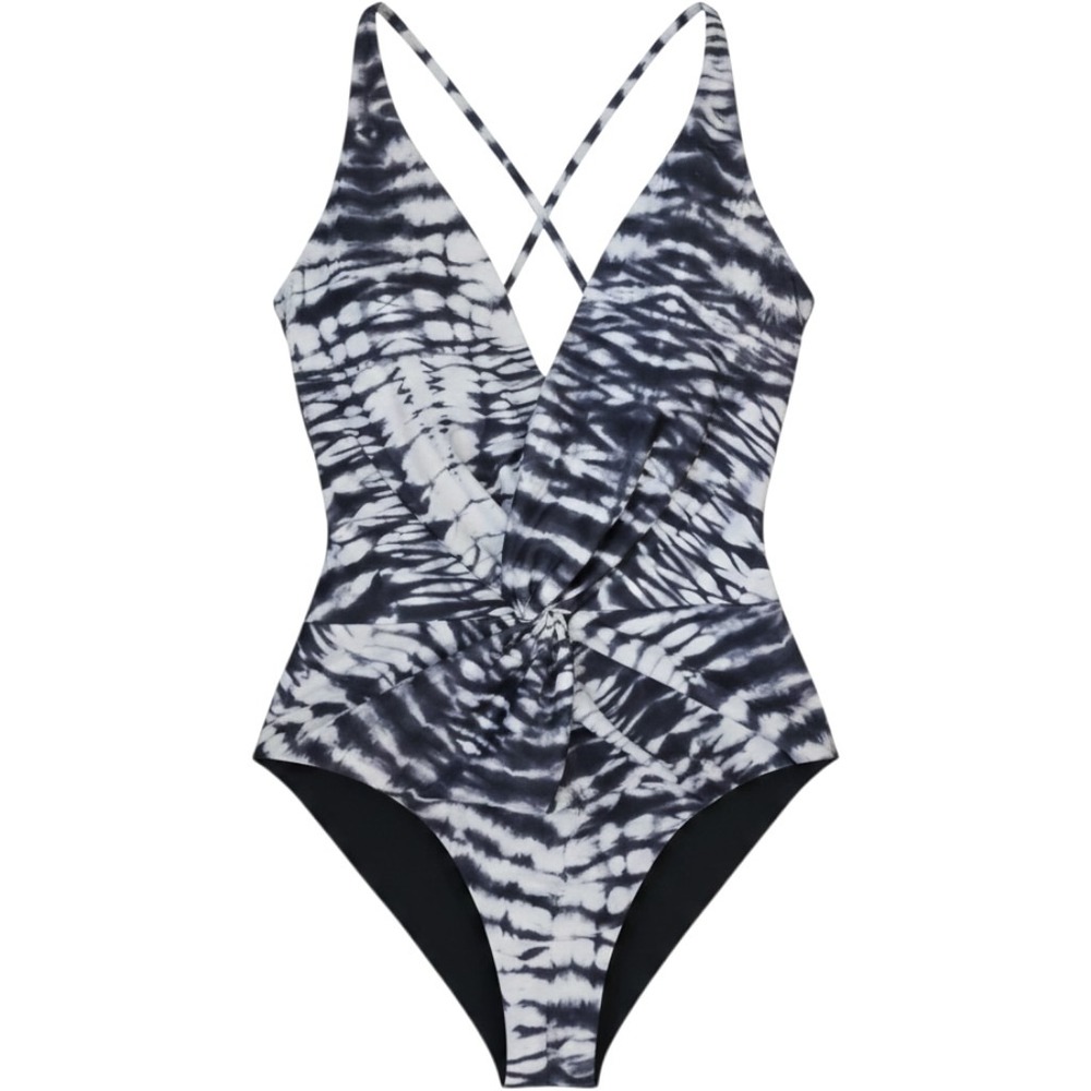 Cabana Anna Swimwear Womens Tie Dye Twist Front One Piece Swimsuit Black White M